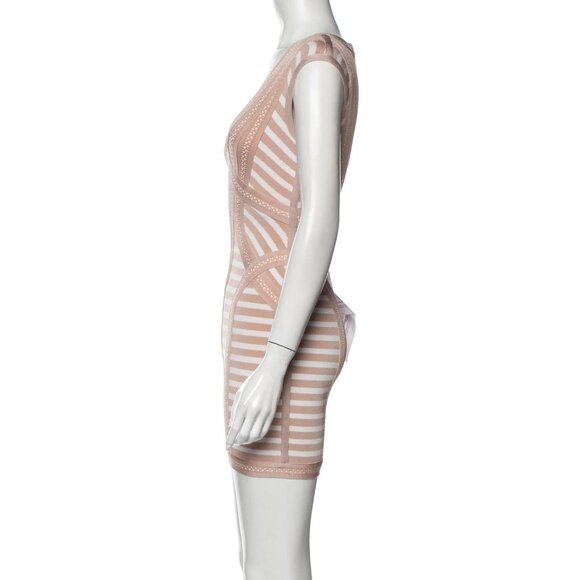 HERVE LEGER Katina Cream Stretch Striped Jacquard Knit Mini Dress - Small - Picture 2 of 9